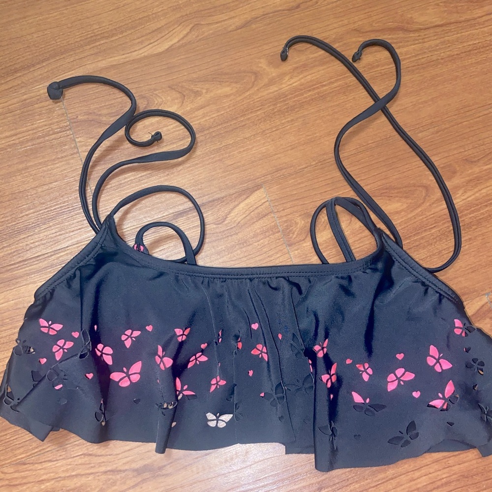 Hot pink butterfly cut out swimsuit top